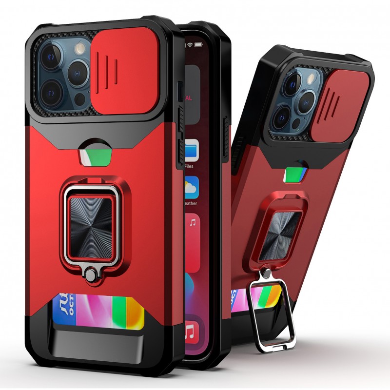 Apple Phone Case with Ring Holder, Sliding Window, and Military-grade Anti-drop Protection